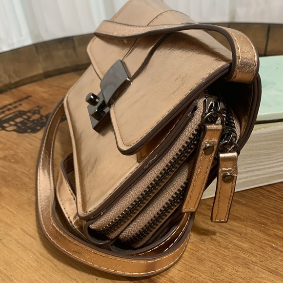 Sondra Roberts | Rose Gold Faux Leather Crossbody Wristlet Clutch Zip Around Bag - Picture 6 of 17